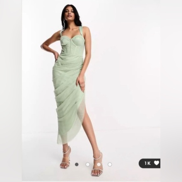 ASOS Dresses & Skirts - ASOS Design Mesh Corset MIDI Dress - Light Green​